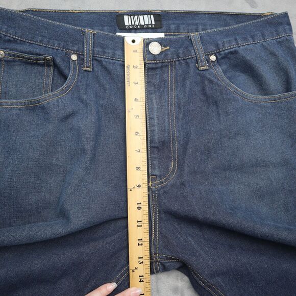 Code One Pants Mens 38 Blue Denim High Waist Flat Front Straight Leg Jeans - Picture 5 of 16